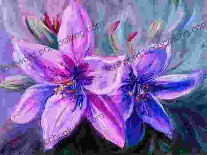 A Serene And Elegant One Stroke Painting Of White And Purple Lilies. One Stroke Painting Of Floral Bouquets