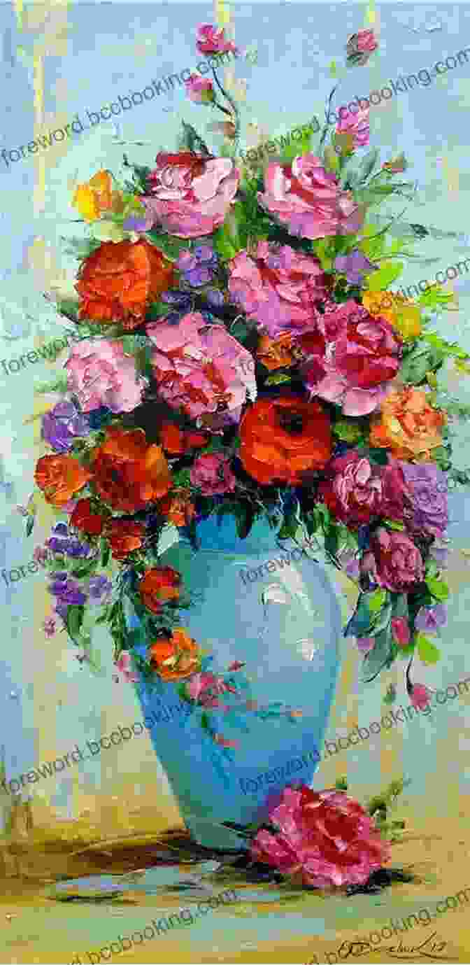A Stunning One Stroke Painting Of A Vibrant Floral Bouquet In A Vase. One Stroke Painting Of Floral Bouquets