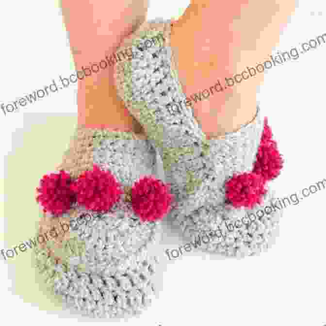 Pom Pom Adorned Crochet Slipper Easy To Crochet 2 Hour Slippers